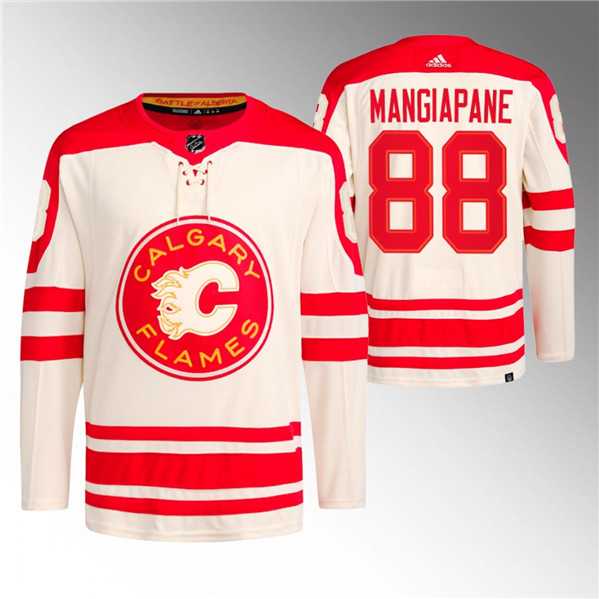 Mens Calgary Flames #88 Andrew Mangiapane 2023 Cream Classic Primegreen Stitched Jersey Dzhi